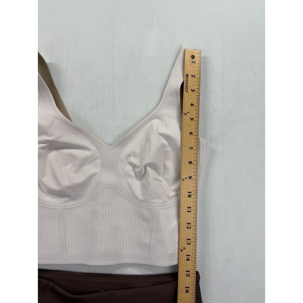 Set of Fanka Body Sculpt Bra Tank Lift Top M Cream Biker Shorts Brown Gym Active - Picture 6 of 15